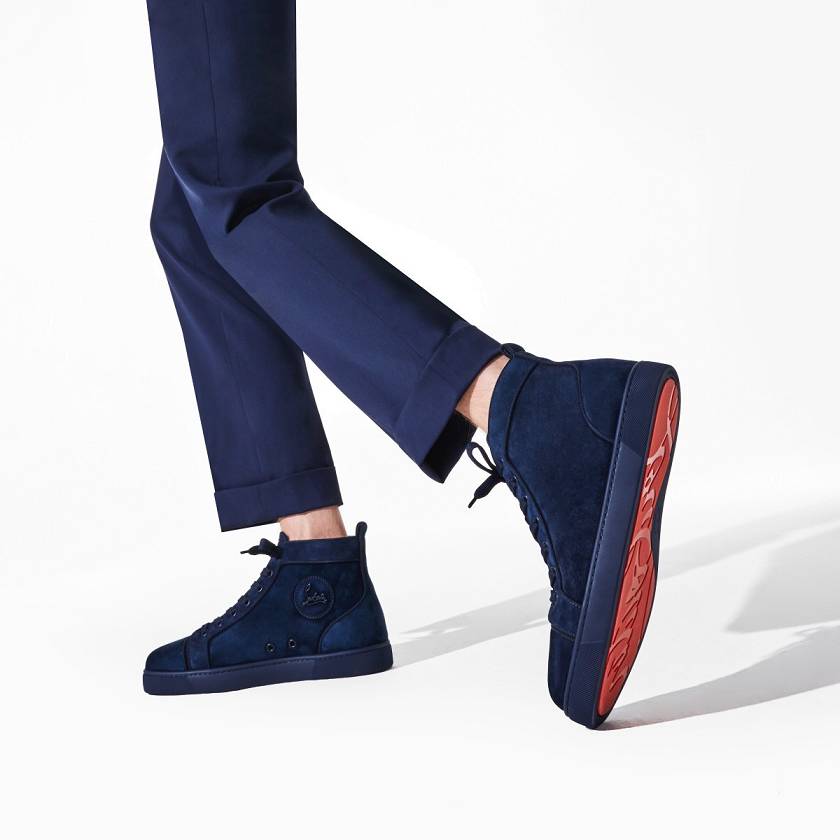 Men's Christian Louboutin Louis Orlato Veau Velours High Top Sneakers - Blue [6539-710]